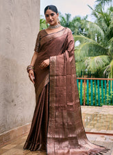 Coffee Colour Wedding Wear Saree Looking Pretty
